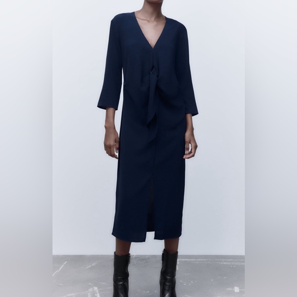 ZARA KNOTTED FLUID DRESS IN BLACK - Picture 2 of 2